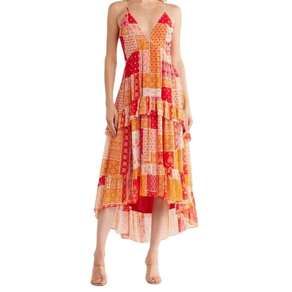 NWT Ramy Brook Lura Patchwork Tiered High-Low Sundress Size 8 Boho